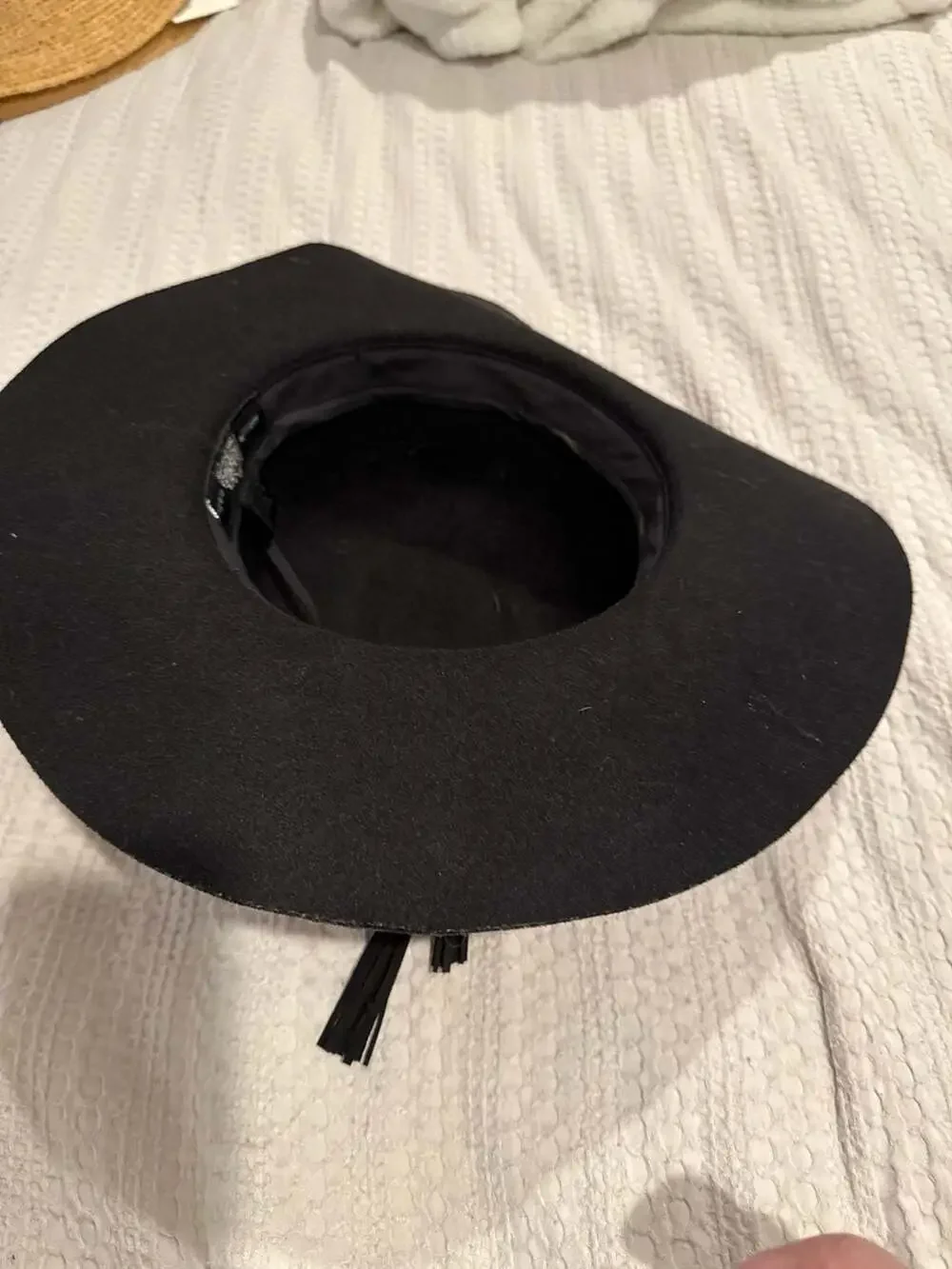 Angela & William Black Wide Brim Floppy Sun Hat with Tassel Decorative Band